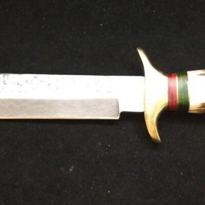 Custom Crafted Steel Damascus 9" Blade Hunter Knife with Antler and Brass Handle Includes Sheath