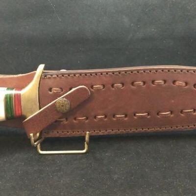 Custom Crafted Steel Damascus 9" Blade Hunter Knife with Antler and Brass Handle Includes Sheath