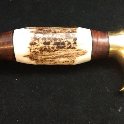 Custom Crafted Steel Damascus 10.5" Blade Hunter Knife with Antler and Brass Handle Includes Sheath