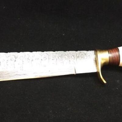 Custom Crafted Steel Damascus 10.5" Blade Hunter Knife with Antler and Brass Handle Includes Sheath