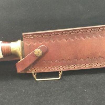 Custom Crafted Steel Damascus 10.5" Blade Hunter Knife with Antler and Brass Handle Includes Sheath