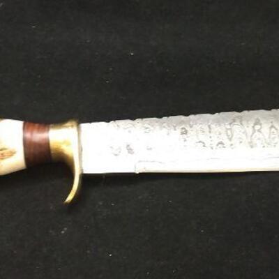 Custom Crafted Steel Damascus 10.5" Blade Hunter Knife with Antler and Brass Handle Includes Sheath
