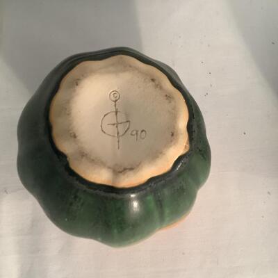 A1008 Pottery Eggplant Salt Shaker Signed Pottery Gourd Vase and Signed Pottery Eggplant Vase