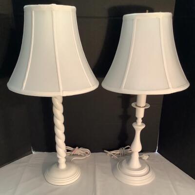 A1012 Two White Painted Wooden Lamps