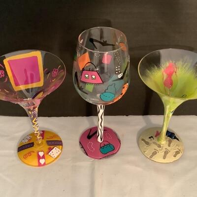 A1014 Three Hand Painted Glasses By Lolita Four Colored Glass Martini Glasses