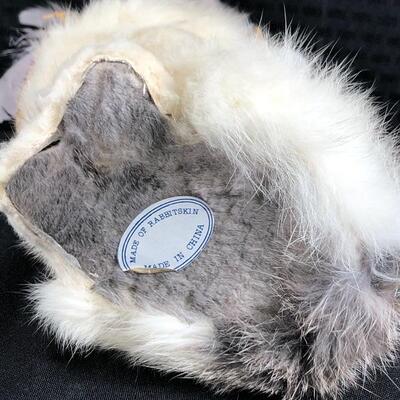 Fancy Cat in Feathered Hat Made of Real Rabbit Fur