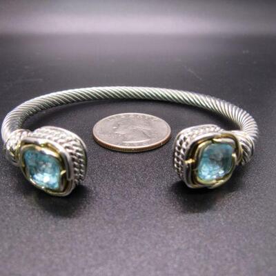 Pale Blue Rhinestone Silver Tone Twist Cuff Bracelet