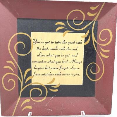 â€œTAKE THE GOOD WITH THE BADâ€ DECORATIVE WOODEN PLATE AND STAND