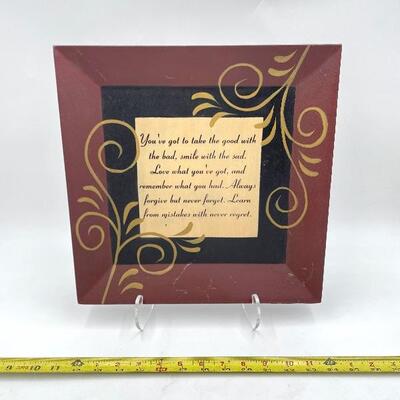 â€œTAKE THE GOOD WITH THE BADâ€ DECORATIVE WOODEN PLATE AND STAND
