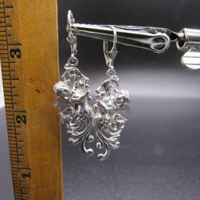 Sterling Silver 925 Dangling Cherub Angel Earrings 