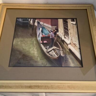 A1018 Signed Framed S. Robey Watercolor “Gondola in Venice”