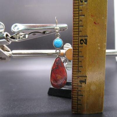Red Agate Jasper & Turquoise Cabochon Dangle Earrings