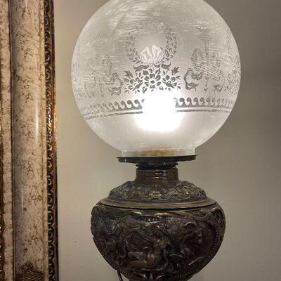 Lot 18 - Large Vintage Mirror and Lamp with Attached Table