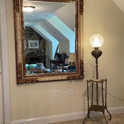 Lot 18 - Large Vintage Mirror and Lamp with Attached Table