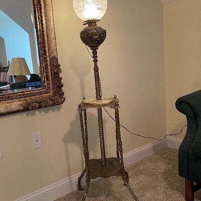 Lot 18 - Large Vintage Mirror and Lamp with Attached Table