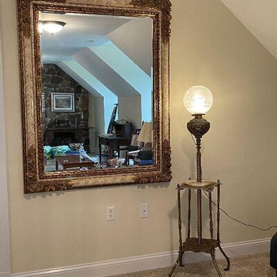 Lot 18 - Large Vintage Mirror and Lamp with Attached Table