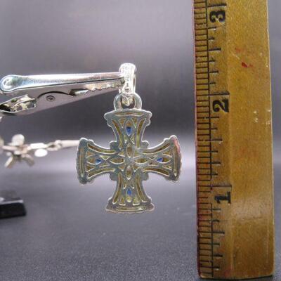 Sterling Silver 925 Judith Ripka Necklace Enhancer Pendant Cross Sapphire Faux Pearl