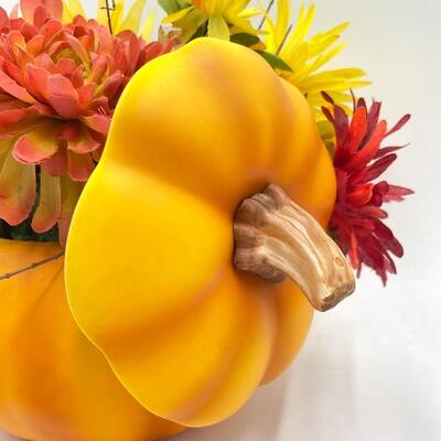 CERAMIC PUMPKIN VASE WITH FAUX FLOWERS