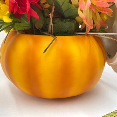 CERAMIC PUMPKIN VASE WITH FAUX FLOWERS