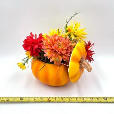 CERAMIC PUMPKIN VASE WITH FAUX FLOWERS
