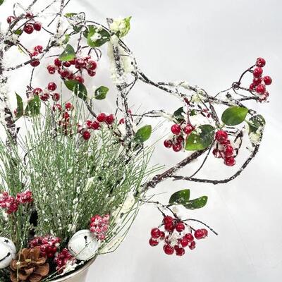 FROSTED CHRISTMAS/WINTER FAUX FOLIAGE IN SILVER VASE