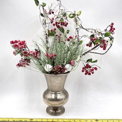FROSTED CHRISTMAS/WINTER FAUX FOLIAGE IN SILVER VASE