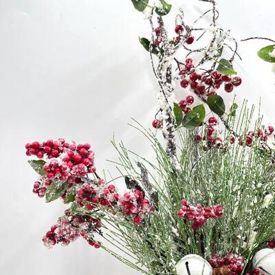 FROSTED CHRISTMAS/WINTER FAUX FOLIAGE IN SILVER VASE