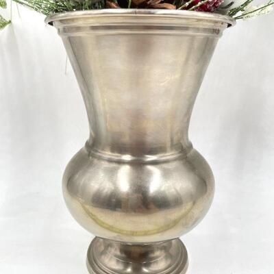 FROSTED CHRISTMAS/WINTER FAUX FOLIAGE IN SILVER VASE