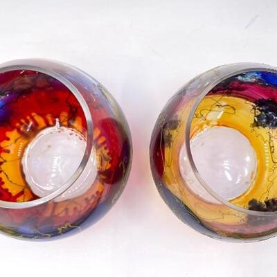 COLORFUL DECORATIVE BOWLS/CANDLE HOLDERS SET OF 2