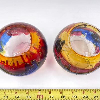 COLORFUL DECORATIVE BOWLS/CANDLE HOLDERS SET OF 2