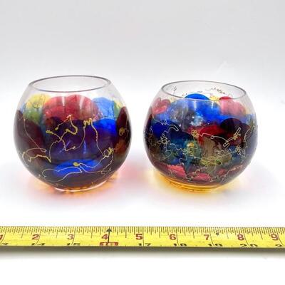COLORFUL DECORATIVE BOWLS/CANDLE HOLDERS SET OF 2