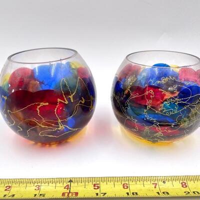 COLORFUL DECORATIVE BOWLS/CANDLE HOLDERS SET OF 2