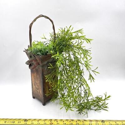 FAUX GREENERY IN METAL VASE