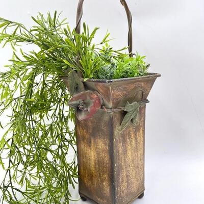 FAUX GREENERY IN METAL VASE