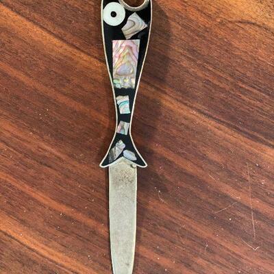 Lot 30 - Vintage Inlaid Mother of Pearl Fish Letter/Bottle Opener