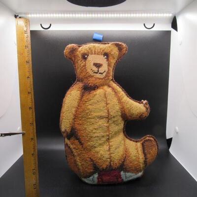 Needlepoint Cross Stitch Sitting Teddy Bear Pillow