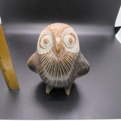 Vintage Etched Pottery Owl Parrot Bird Figurine