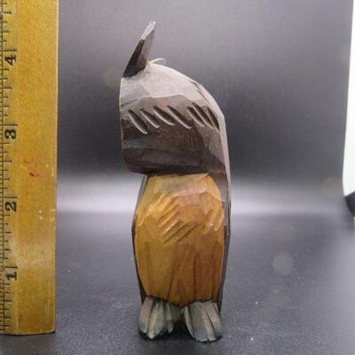 Small Vintage Carved Wood Owl Figurine