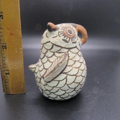 Vintage Native American ZUNI Pottery Owl Bird Figurine Signed Nellie B Bica