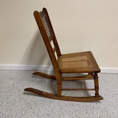 Lot 251 - Small Wooden Rocker w/ Cane Seat & Back