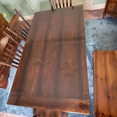 Vintage BROYHILL Wood Trundle Dining Table, Chairs, and Bench