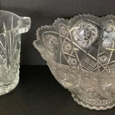 A1028 Crystal Ice Bucket and Cut Glass Punch Bowl