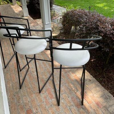 3 Indoor Curved-Back Metal and Vinyl Barstools