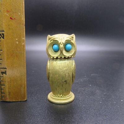 Vintage Gold Tone Florenza Owl Lighter Turquoise Cabochon Eyes