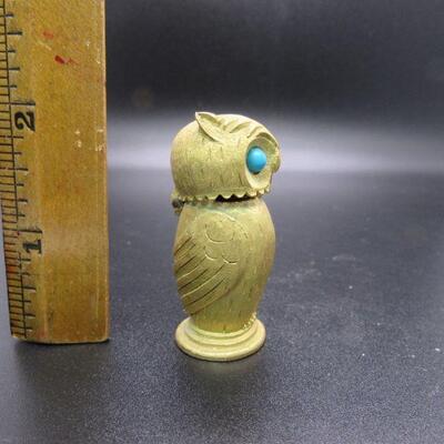 Vintage Gold Tone Florenza Owl Lighter Turquoise Cabochon Eyes
