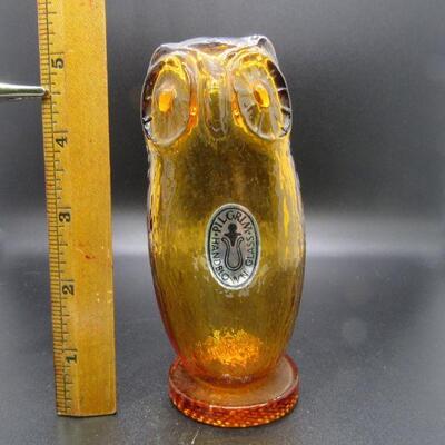Pilgrim Amber Brown Handblown Glass Owl Figurine