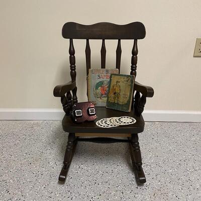 Lot 252 - Vintage Children Items with Wooden Rocker