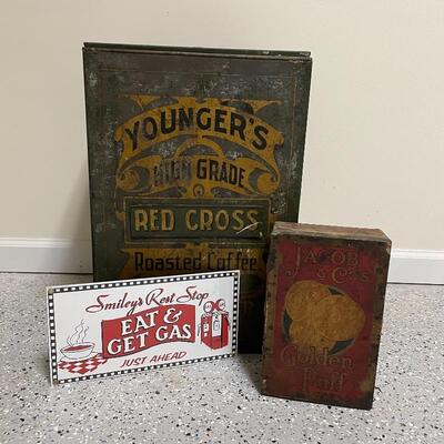 Lot 253 - Vintage Boxes & Sign Replica