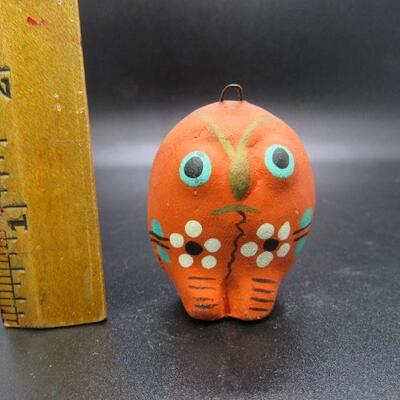 Colorful Tonala Style Orange Floral Owl Figurine Ornament Mexico