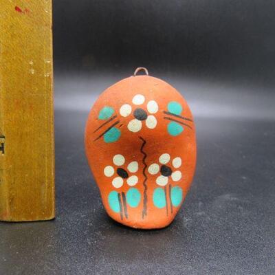 Colorful Tonala Style Orange Floral Owl Figurine Ornament Mexico